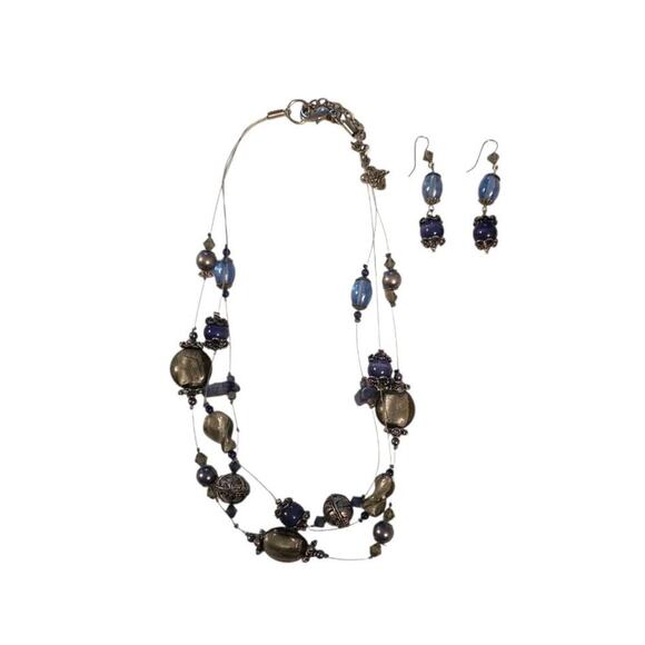 Chico's Illusion 3-layer Beaded Necklace in Lavender, Purple, Silver & Earrings - Picture 1 of 4